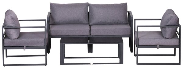 Outsunny Sada čtyřdílného zahradního nábytku, jídelní skupina, pohovka s polstry, stůl se storage, polyester, šedá, 138 x 69 x 63 cm | Aosom