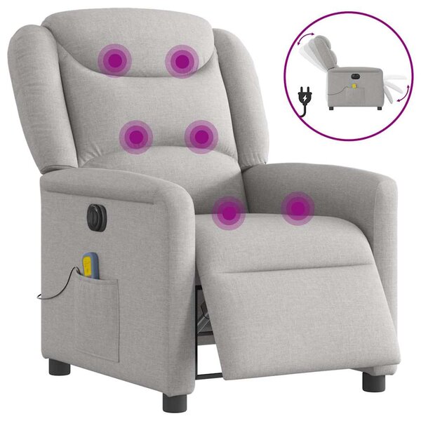 Elektrické masážní polohovací křeslo obláčkově šedé textil 3303193