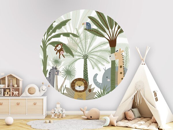 FUGU Kruhová tapeta Veselá džungle se zvířátky – Jungle Joy Rozměr: kruh 40 cm