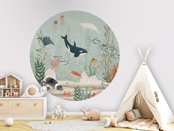 FUGU Kruhová tapeta Podmořský svět s velrybou – Kelp Forest Rozměr: kruh 40 cm