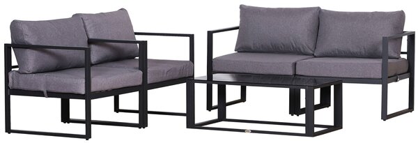 Outsunny Sada čtyřdílného zahradního nábytku, jídelní skupina, pohovka s polstry, stůl se storage, polyester, šedá, 138 x 69 x 63 cm | Aosom