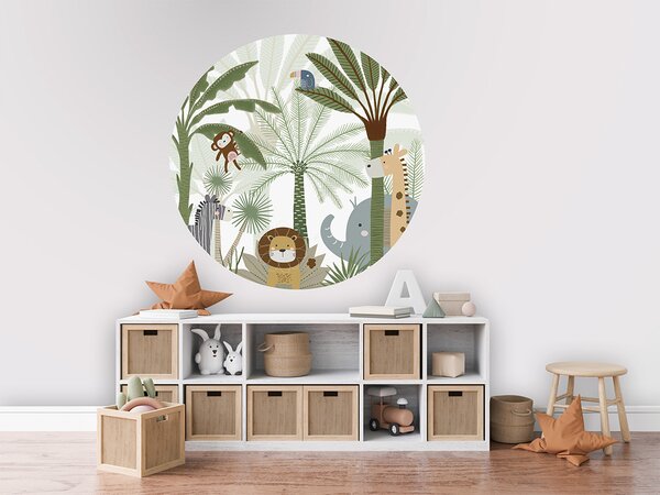FUGU Kruhová tapeta Veselá džungle se zvířátky – Jungle Joy Rozměr: kruh 40 cm
