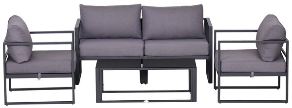 Outsunny Sada čtyřdílného zahradního nábytku, jídelní skupina, pohovka s polstry, stůl se storage, polyester, šedá, 138 x 69 x 63 cm | Aosom