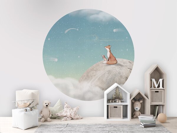 FUGU Kruhová tapeta Noční snění na měsíci – Fox on the Moon Green Rozměr: kruh 40 cm