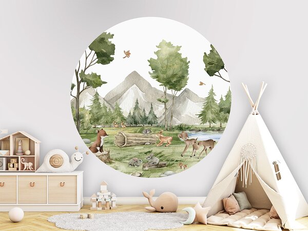 FUGU Kruhová tapeta Lesní dobrodružství – Forest Joy Rozměr: kruh 40 cm