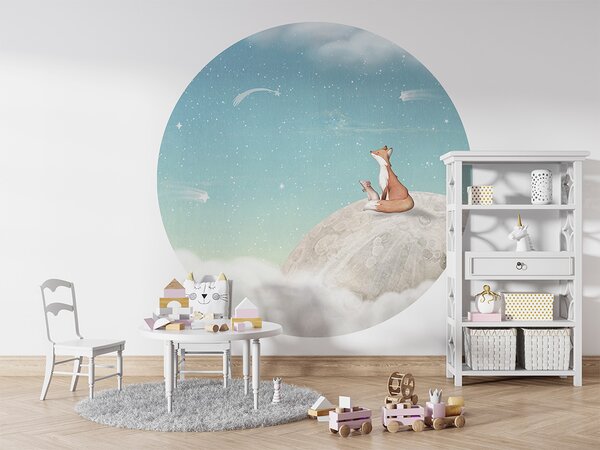 FUGU Kruhová tapeta Noční snění na měsíci – Fox on the Moon Green Rozměr: kruh 40 cm