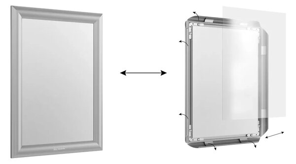 Plakátový rám A4 – Uzamykatelný stříbrný Klip rám FRAME_A4S