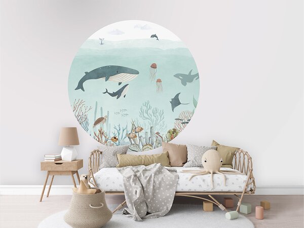 FUGU Samolepicí kruh Podmořský svět velryb – Sensational Sea Blue Rozměr: kruh 40 cm
