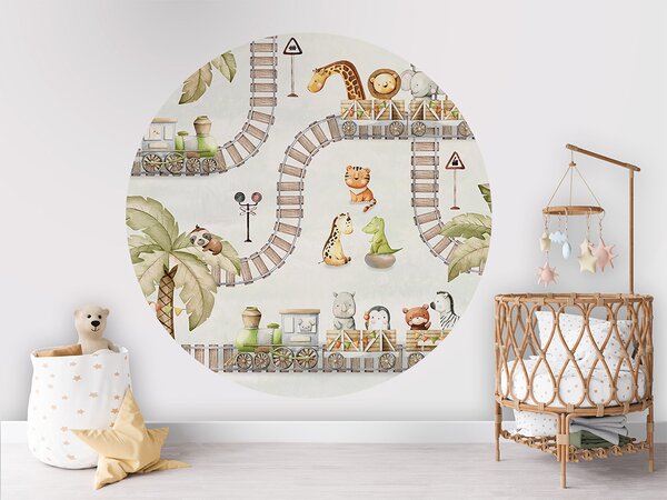 FUGU Kruhová dekorace Zvířátka na cestách vlakem – Train Travels Rozměr: kruh 40 cm