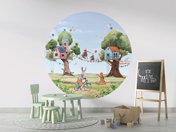FUGU Kruhová dekorace Zvířátka v domečcích na stromě – Treehouse Party Rozměr: kruh 40 cm