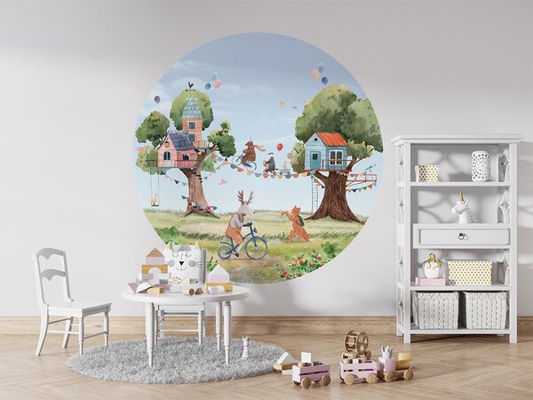 FUGU Kruhová dekorace Zvířátka v domečcích na stromě – Treehouse Party Rozměr: kruh 40 cm