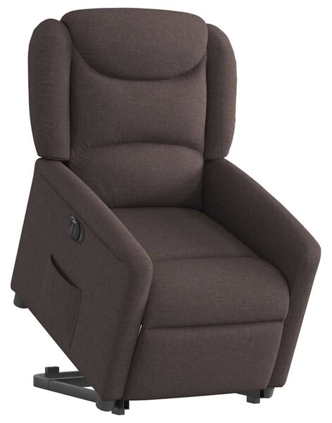 Elektrické zvedací polohovací křeslo tmavě hnědé textil 3303219