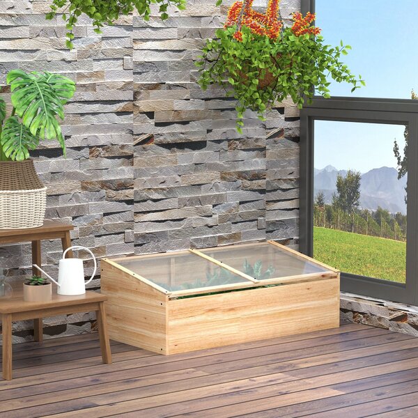 Outsunny Dřevěný skleník - Studený rám pro pěstování rostlin do zahrady a na balkon, 100 x 50 x 35 cm, přírodní, jedlové dřevo, PC panel | Aosom
