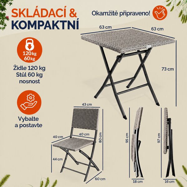 Deuba Ratanový balkonový set - krémový