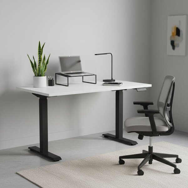 Výškově nastavitelný stůl OfficeTech C, 120 x 80 cm, černá podnož, bílá