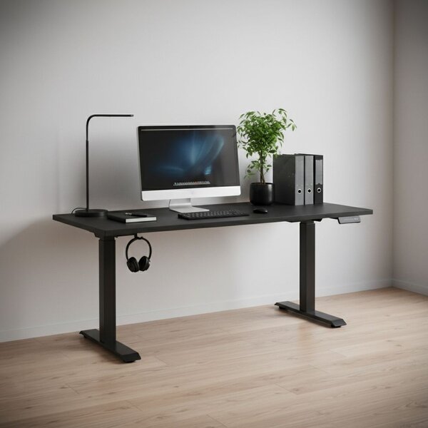 Výškově nastavitelný stůl OfficeTech C, 160 x 80 cm, černá podnož, černá