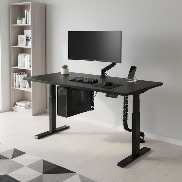 Výškově nastavitelný stůl OfficeTech C, 140 x 80 cm, černá podnož, černá