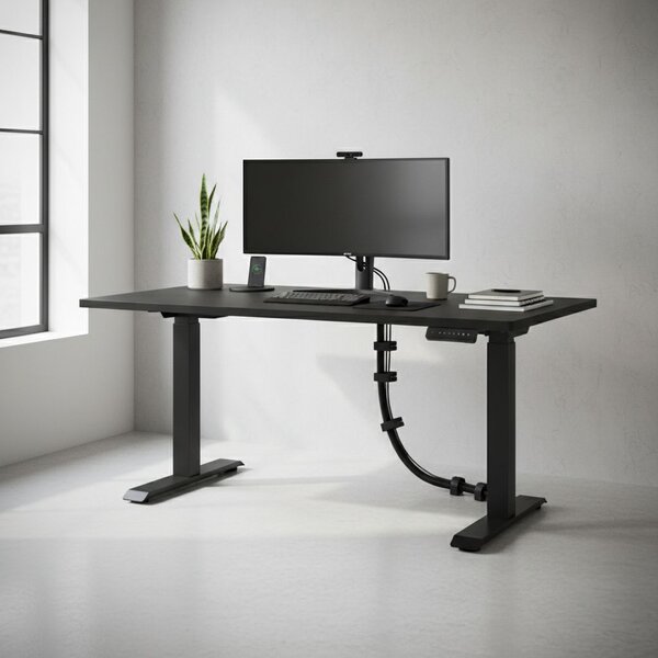Výškově nastavitelný stůl OfficeTech C, 120 x 80 cm, černá podnož, černá