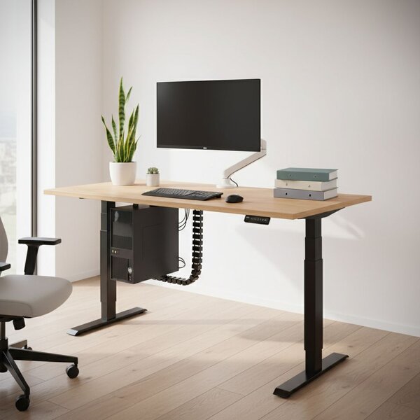 Výškově nastavitelný stůl OfficeTech C, 120 x 80 cm, černá podnož, dub kraft