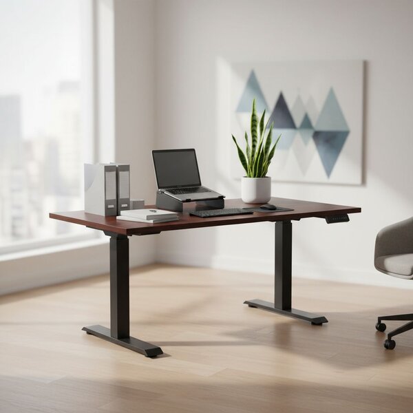 Výškově nastavitelný stůl OfficeTech C, 120 x 80 cm, černá podnož, wenge