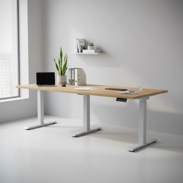 Výškově nastavitelný stůl OfficeTech Long, 240 x 80 cm, šedá podnož, dub kamenný