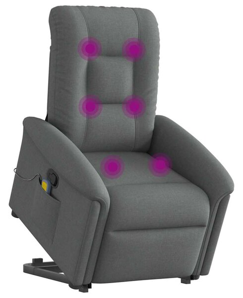 Zvedací masážní polohovací křeslo tmavě šedé textil 3303265