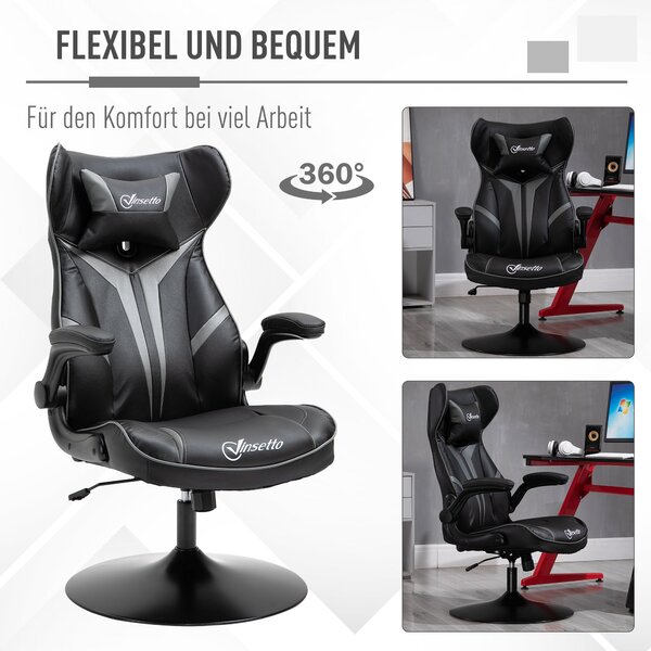 Ergonomická herní židle Vinsetto s funkcí houpání, otočná židle, nastavitelná výška, ocelová, černá + šedá, 67 x 70 x 106-112 cm | Aosom