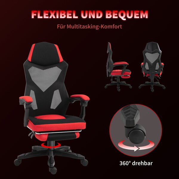 Vinsetto Ergonomická kancelářská židle, herní židle, otočná židle s opěrkou nohou, PC židle, exekutivní židle, nastavitelná výška, polyester, černá a