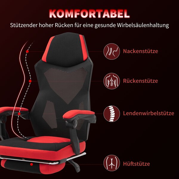 Vinsetto Ergonomická kancelářská židle, herní židle, otočná židle s opěrkou nohou, PC židle, exekutivní židle, nastavitelná výška, polyester, černá a