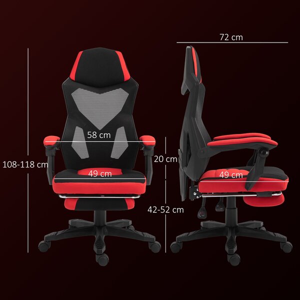 Vinsetto Ergonomická kancelářská židle, herní židle, otočná židle s opěrkou nohou, PC židle, exekutivní židle, nastavitelná výška, polyester, černá a