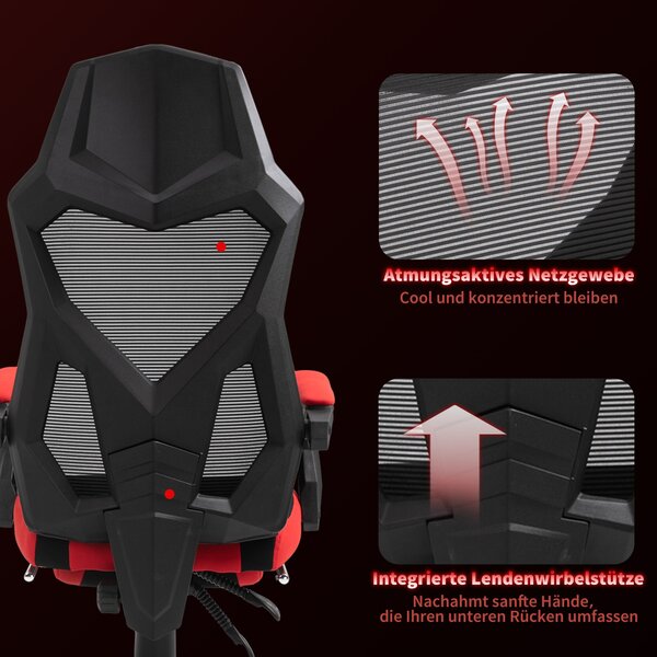Vinsetto Ergonomická kancelářská židle, herní židle, otočná židle s opěrkou nohou, PC židle, exekutivní židle, nastavitelná výška, polyester, černá a