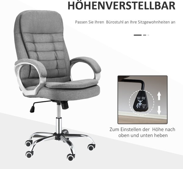 Vinsetto Kancelářská Židle Pracovní Židle Stolicová Židle Otočná Židle 360° Ergonomická Houpací Funkce Výškově Nastavitelná Šedá Látka 64 x 75 x 111-1