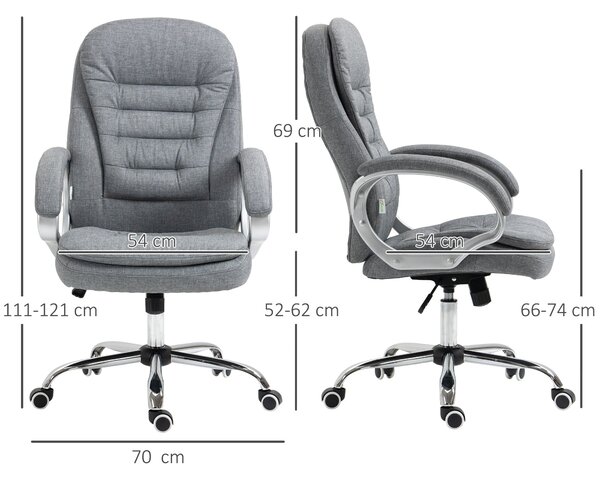 Vinsetto Kancelářská Židle Pracovní Židle Stolicová Židle Otočná Židle 360° Ergonomická Houpací Funkce Výškově Nastavitelná Šedá Látka 64 x 75 x 111-1