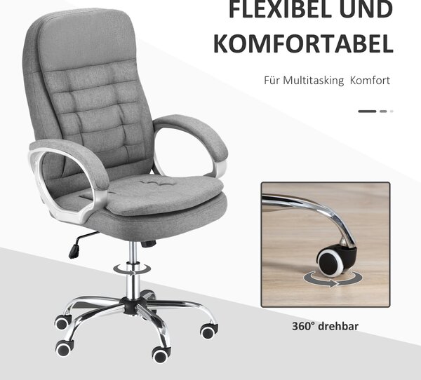 Vinsetto Kancelářská Židle Pracovní Židle Stolicová Židle Otočná Židle 360° Ergonomická Houpací Funkce Výškově Nastavitelná Šedá Látka 64 x 75 x 111-1