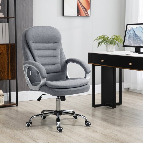 Vinsetto Kancelářská Židle Pracovní Židle Stolicová Židle Otočná Židle 360° Ergonomická Houpací Funkce Výškově Nastavitelná Šedá Látka 64 x 75 x 111-1
