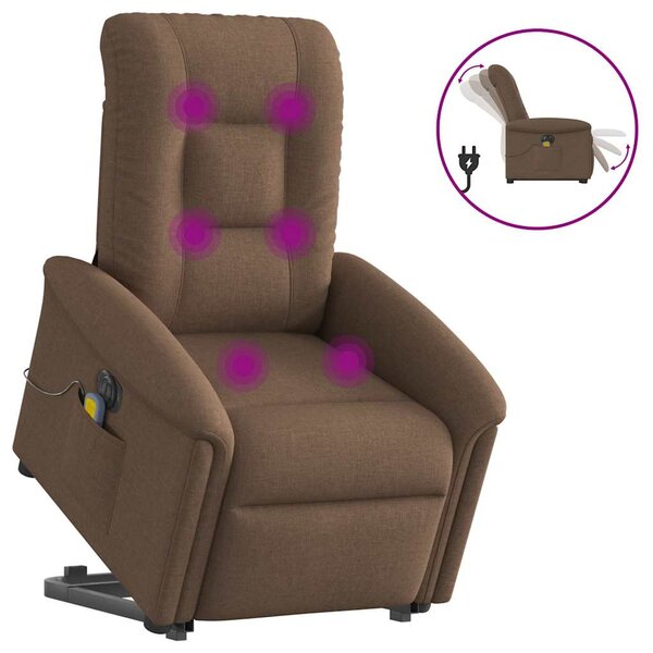 Elektrické zvedací masážní polohovací křeslo hnědé textil 3303288
