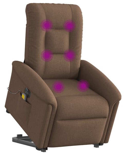 Elektrické zvedací masážní polohovací křeslo hnědé textil 3303288