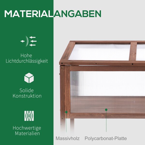 Outsunny Dřevěný Zahradní Záhon Skleník 90 x 50 x 93 cm Sázecí Stůl s Krytem Odolný proti Povětrnostním Vlivům na bylinky pro Zahradu, Balkon a Terasu