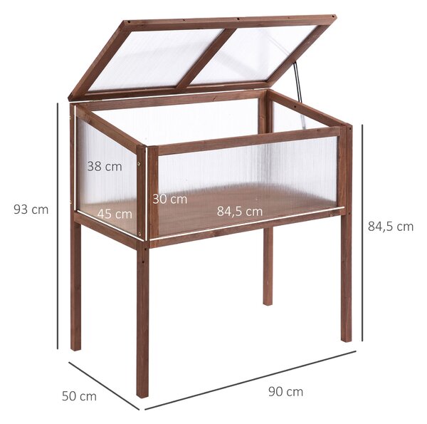 Outsunny Dřevěný Zahradní Záhon Skleník 90 x 50 x 93 cm Sázecí Stůl s Krytem Odolný proti Povětrnostním Vlivům na bylinky pro Zahradu, Balkon a Terasu