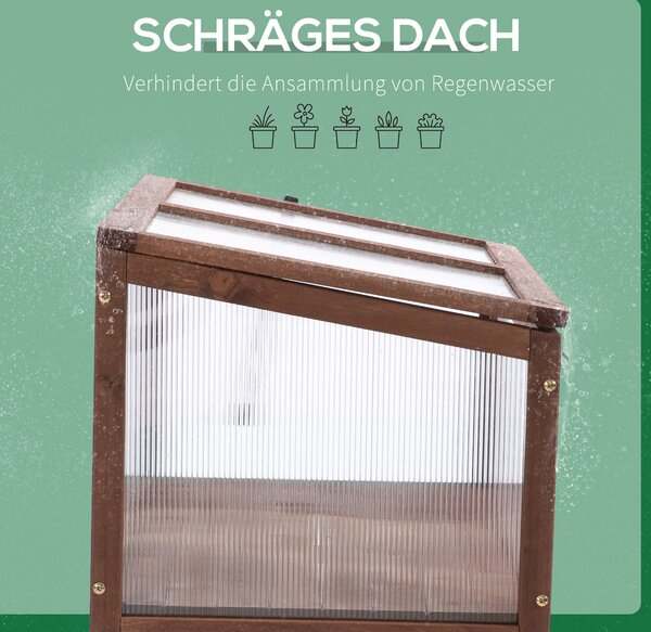 Outsunny Dřevěný Zahradní Záhon Skleník 90 x 50 x 93 cm Sázecí Stůl s Krytem Odolný proti Povětrnostním Vlivům na bylinky pro Zahradu, Balkon a Terasu