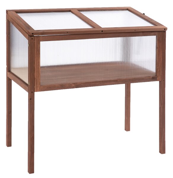 Outsunny Dřevěný Zahradní Záhon Skleník 90 x 50 x 93 cm Sázecí Stůl s Krytem Odolný proti Povětrnostním Vlivům na bylinky pro Zahradu, Balkon a Terasu