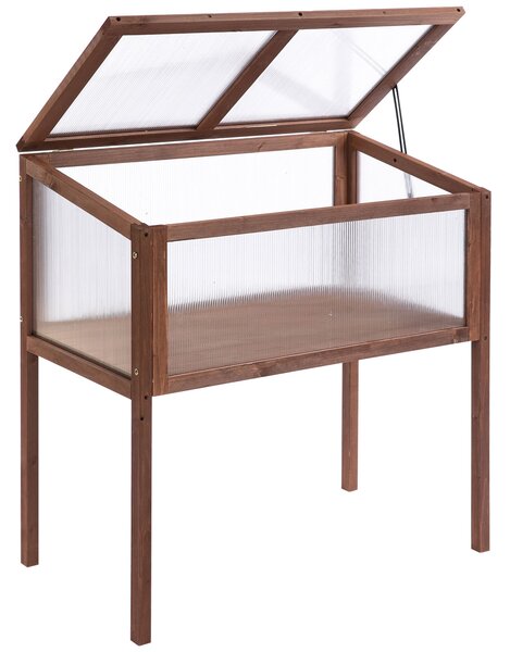 Outsunny Dřevěný Zahradní Záhon Skleník 90 x 50 x 93 cm Sázecí Stůl s Krytem Odolný proti Povětrnostním Vlivům na bylinky pro Zahradu, Balkon a Terasu