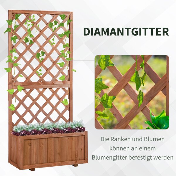 Outsunny Zahradní Vyvýšený Květinový Záhon s Trellis, Dřevěná Kvetinová Bednička, 72,5x31,5x149,5cm pro Zahradu, Balkon, Terasu, Ideální pro Popínavé
