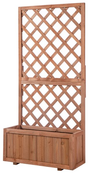 Outsunny Zahradní Vyvýšený Květinový Záhon s Trellis, Dřevěná Kvetinová Bednička, 72,5x31,5x149,5cm pro Zahradu, Balkon, Terasu, Ideální pro Popínavé