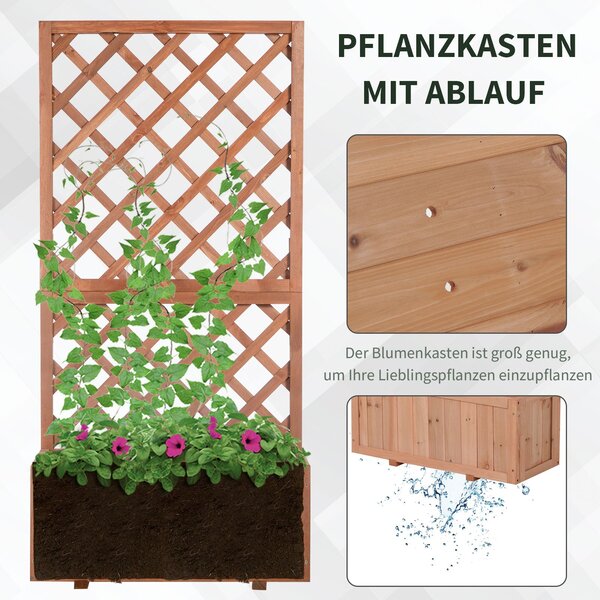 Outsunny Zahradní Vyvýšený Květinový Záhon s Trellis, Dřevěná Kvetinová Bednička, 72,5x31,5x149,5cm pro Zahradu, Balkon, Terasu, Ideální pro Popínavé