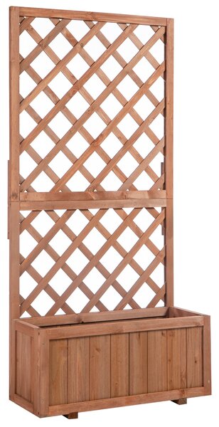 Outsunny Zahradní Vyvýšený Květinový Záhon s Trellis, Dřevěná Kvetinová Bednička, 72,5x31,5x149,5cm pro Zahradu, Balkon, Terasu, Ideální pro Popínavé