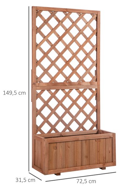 Outsunny Zahradní Vyvýšený Květinový Záhon s Trellis, Dřevěná Kvetinová Bednička, 72,5x31,5x149,5cm pro Zahradu, Balkon, Terasu, Ideální pro Popínavé