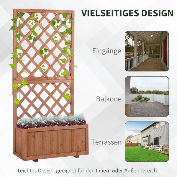 Outsunny Zahradní Vyvýšený Květinový Záhon s Trellis, Dřevěná Kvetinová Bednička, 72,5x31,5x149,5cm pro Zahradu, Balkon, Terasu, Ideální pro Popínavé