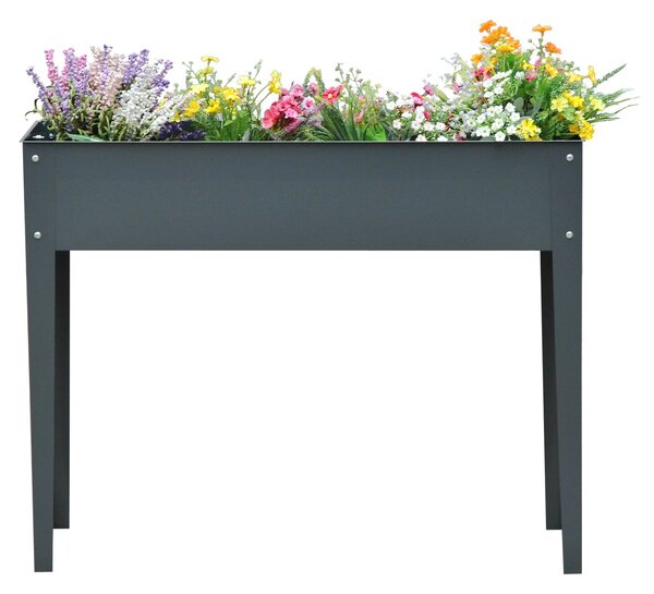 Outsunny Vyvýšený Záhon, Záhon na Byliny, Růstová Krabice s 3 Odtokovými Otvory, Květinová Krabice s Nohami, Kov, 100 x 30 x 80 cm | Aosom