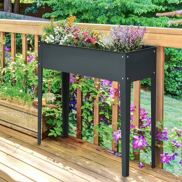 Outsunny Vyvýšený Záhon, Záhon na Byliny, Růstová Krabice s 3 Odtokovými Otvory, Květinová Krabice s Nohami, Kov, 100 x 30 x 80 cm | Aosom